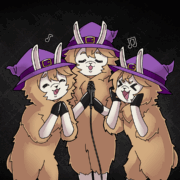 Three llamas singing around the same microphone